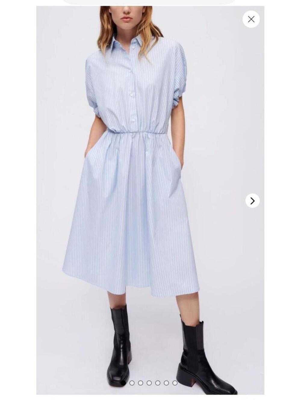 MAJE Striped Short Sleeve Button Down Shirtdress Light Blue Poplin 38 US 6
